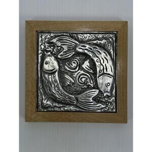 Vintage Metal Embossed Fish Motif Hot Plate Trivet‎ Wall Art Plaque